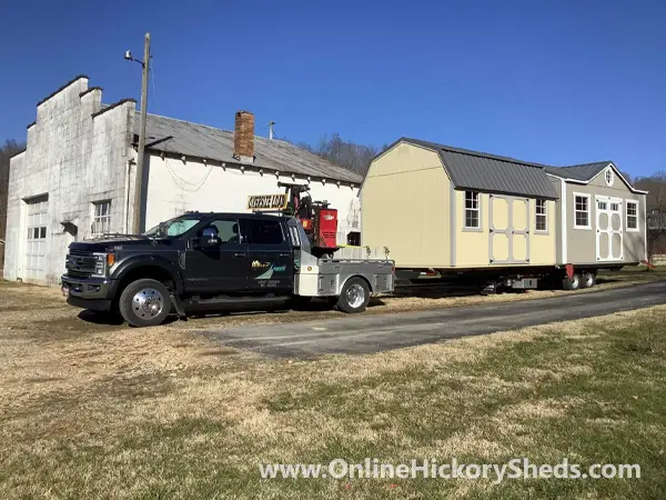 Old Hickory Lofted Barn and Utility Shed with a Gable Dormer being delivered